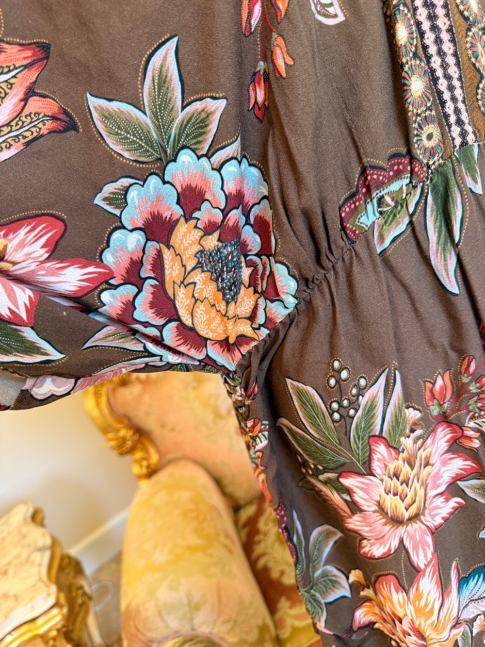 FARM Rio Brown Floral V-Neck Maxi Dress with Multicolor Blooms - Picture 7 of 16